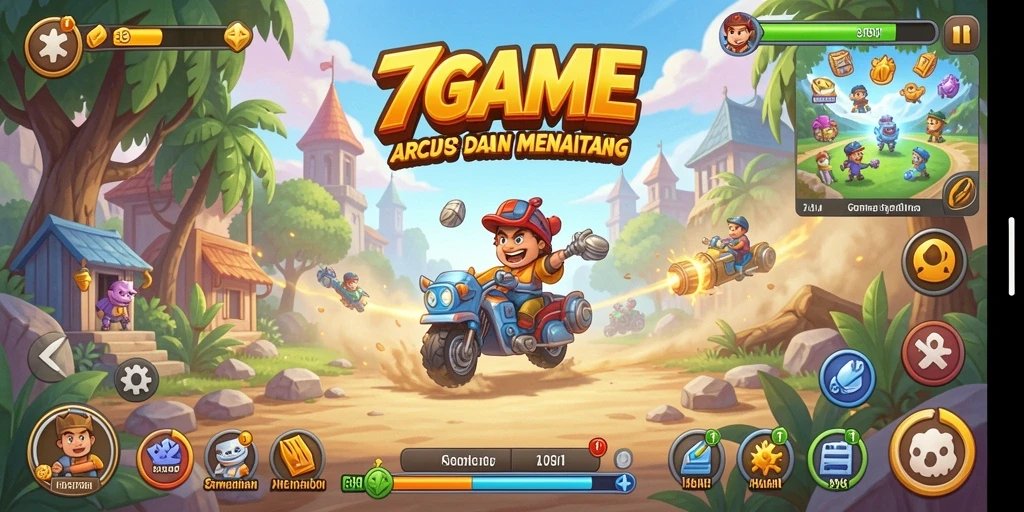 Screenshot 7GAME menampilkan gameplay penuh aksi dalam suasana arcade.