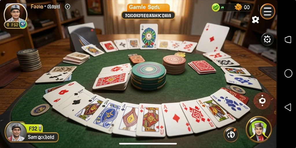 Tampilan menarik dari gameplay Gaple di F32 dengan tema seru.