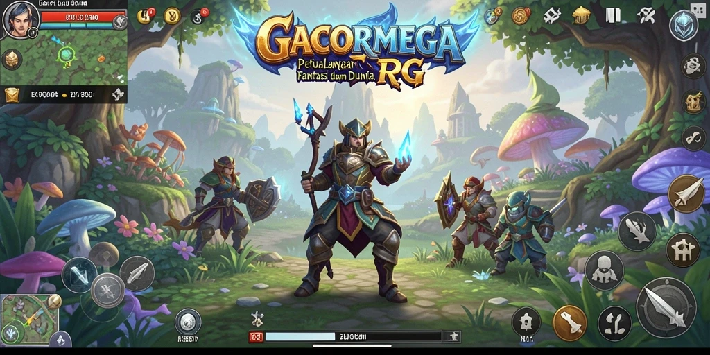 Screenshot utama GACORMEGA menampilkan adu strategi dalam pertarungan RPG.