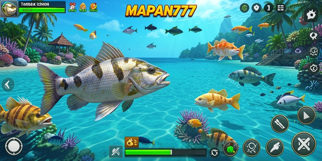 Tangkapan layar gameplay MAPAN777 yang menangkap aksi menembak ikan.