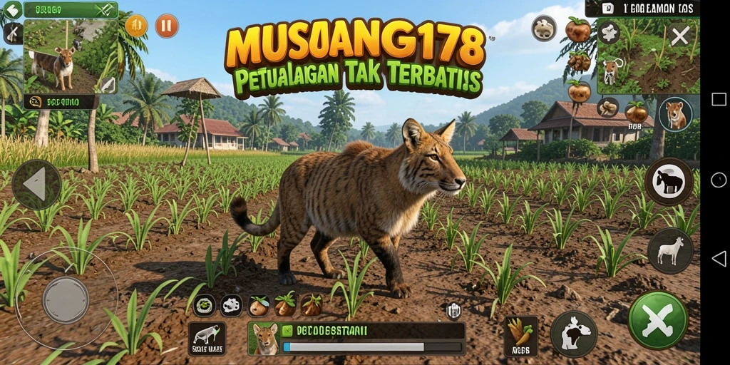 Tampilan gameplay menarik MUSANG178 saat bertani di kebun yang subur.
