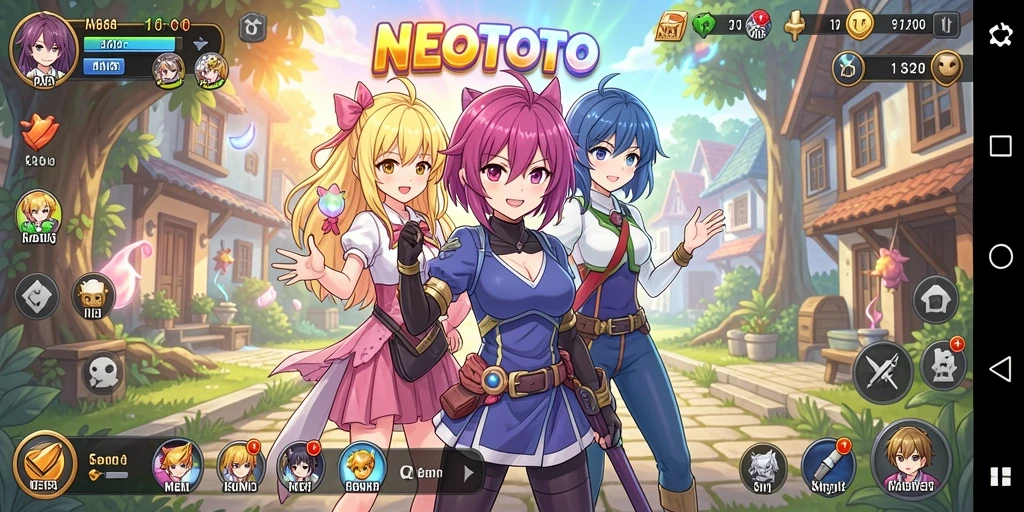 Tampilan gameplay NEOTOTO yang penuh aksi dan karakter Anime.