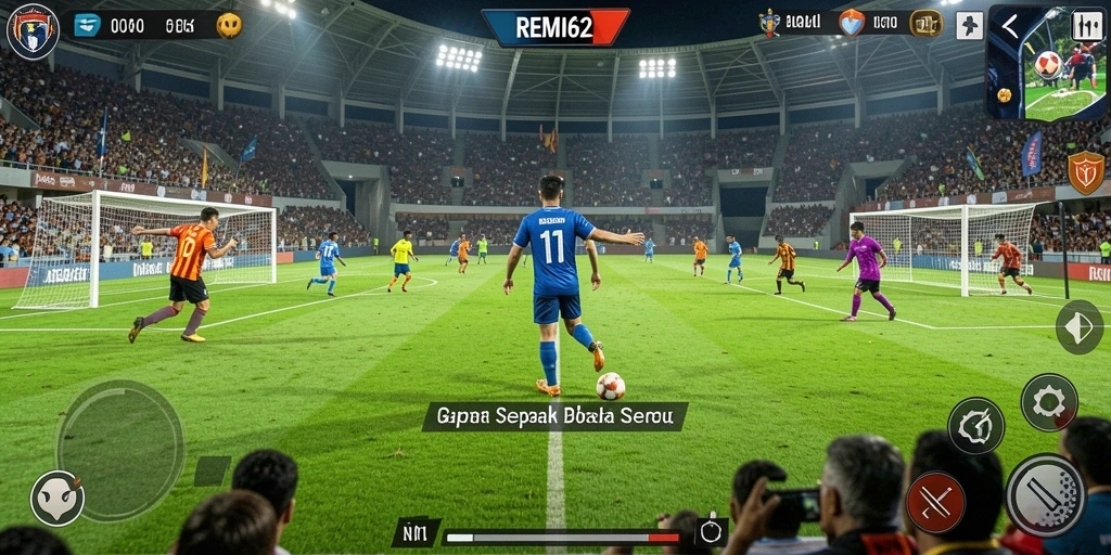 Tampilan gameplay <strong>REMI62</strong> yang menakjubkan dengan aksi sepak bola yang seru.