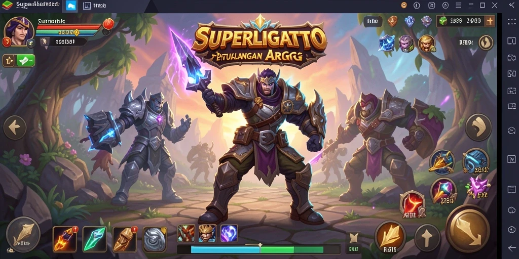 Tangkapan layar gameplay <strong>SUPERLIGATOTO</strong> menampilkan pertempuran yang dinamis dan dunia yang luas.