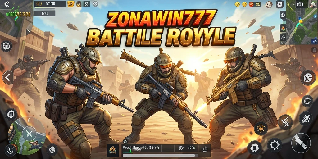Tampilan gameplay ZONAWIN777 dalam pertarungan Battle Royale yang mengasyikkan.